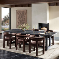 Landsbury Dining Table in black pine, featuring a sleek rectangular design and elegant finish.