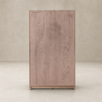 Kyra Cabinet in Drifted Oak with a sleek, modern design and textured wood finish.