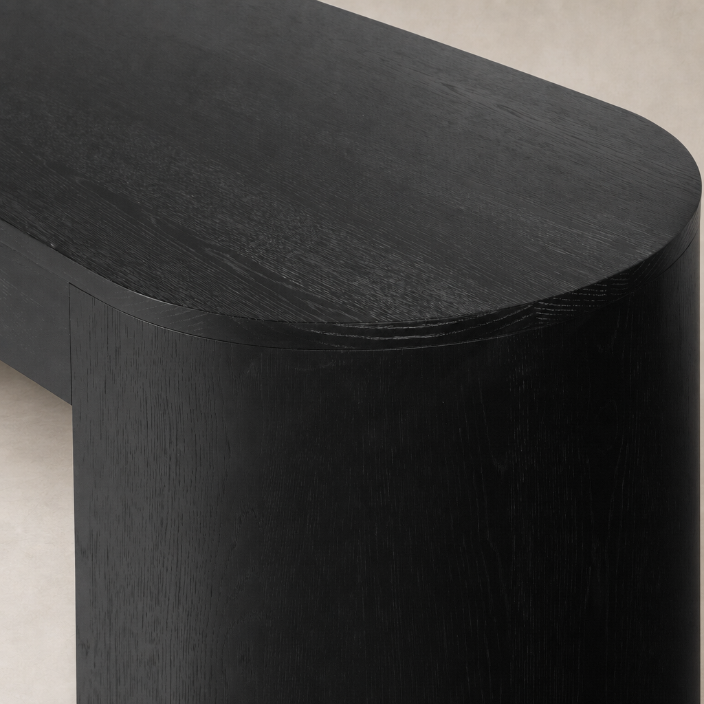Brushed Ebony Oak Birch Desk with smooth, rounded edges and elegant finish.