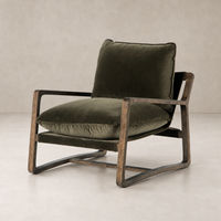 Sawyer Chair in Surrey Olive featuring plush cushions and a wooden frame.