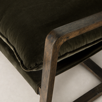 Sawyer Chair in Surrey Olive featuring plush velvet upholstery and wooden frame.