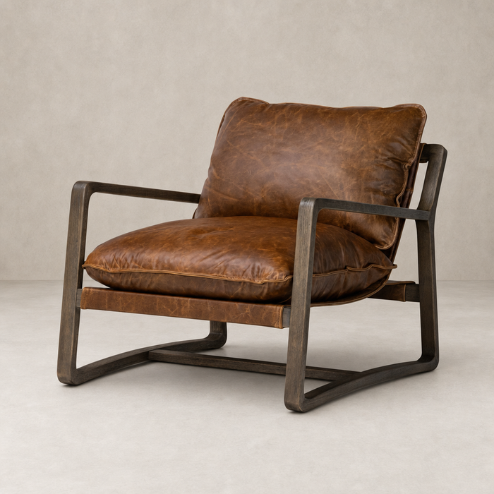 Sawyer Chair in Raleigh Chestnut with a modern design and plush cushions.