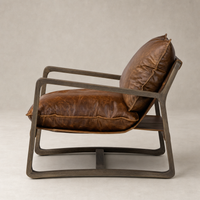 Sawyer Chair in Raleigh Chestnut, featuring a sleek wooden frame and plush cushions.