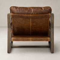 Sawyer Maple Chair in Raleigh Chestnut with rich leather and wood frame.