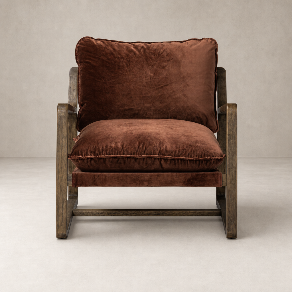 Sawyer Chair in Surrey Auburn featuring plush cushions and a sturdy frame.