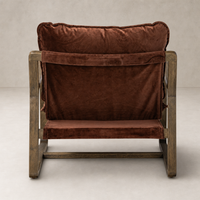 Sawyer Chair in Surrey Auburn with a plush, soft velvet backrest and sturdy wooden frame.