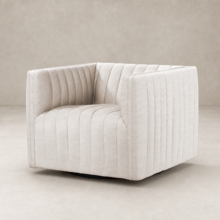 Auden Swivel Chair in Dover Crescent featuring plush, textured fabric and modern design.