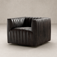 Auden Swivel Chair in Deacon Wolf features a modern design with vertical channeling.