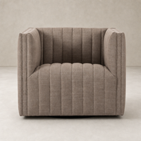Auden Swivel Chair in Crypton Nomad Taupe with plush, ribbed upholstery and modern design.