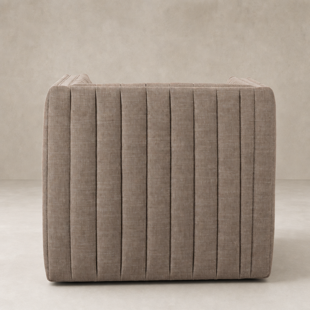 Auden Swivel Chair in Crypton Nomad Taupe featuring a ribbed back design.