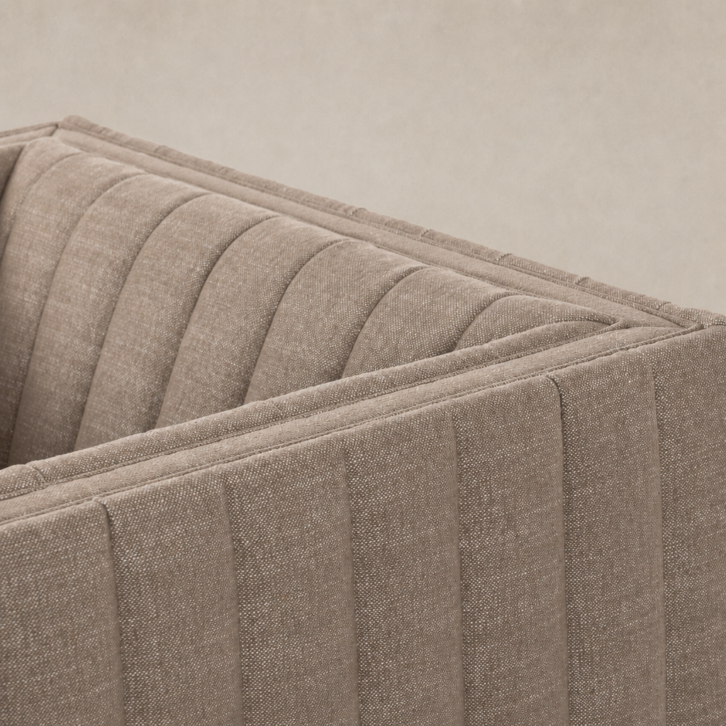 Auden Swivel Chair in Crypton Nomad Taupe showcasing its textured, ribbed fabric detail.