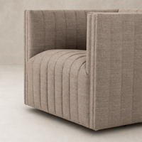 Auden Swivel Chair in Crypton Nomad Taupe with textured, ribbed fabric design.
