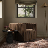 Auden Swivel Chair in Maestro Cigar with plush, vertical channeling and modern silhouette.