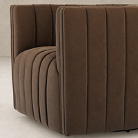 Auden Swivel Chair in Maestro Cigar with plush ribbed detailing and rich texture.