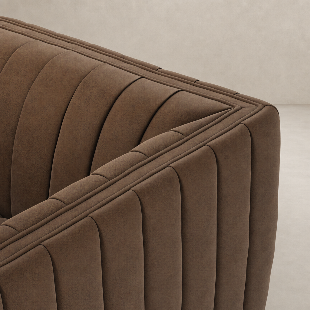 Auden Swivel Chair in Maestro Cigar with textured, quilted upholstery detail.