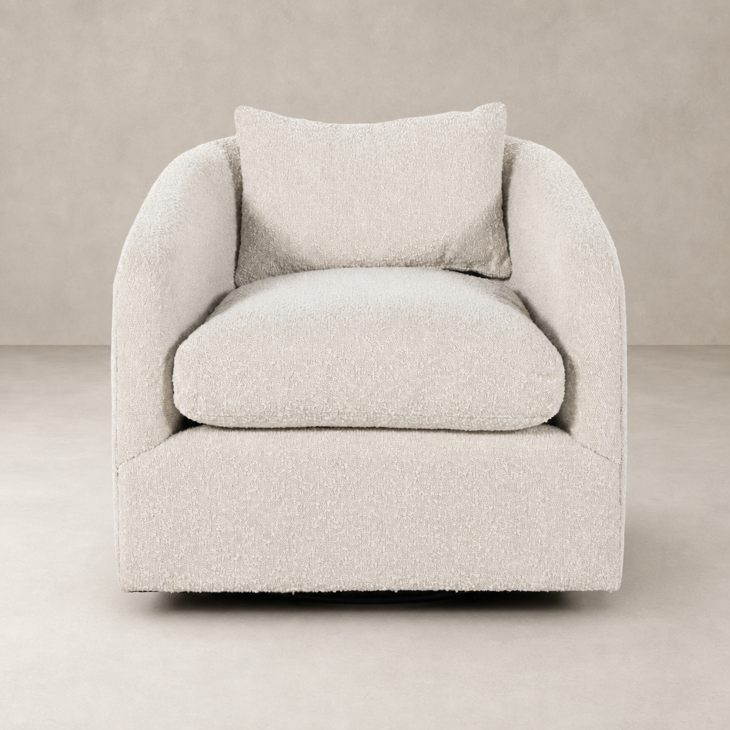 Magnolia Swivel Chair in Knoll Natural featuring a plush, textured fabric and modern design.