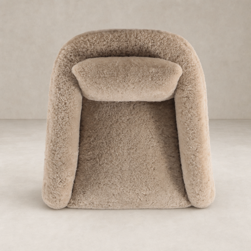 Magnolia Swivel Chair in beige shearling with soft, plush texture and cozy design.