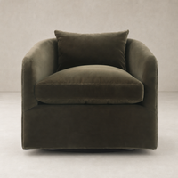 Magnolia Swivel Chair in Surrey Olive, featuring plush cushioning and rounded modern design.