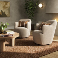 Soliel Swivel Chair in Knoll Natural, featuring a cozy round design and textured upholstery.
