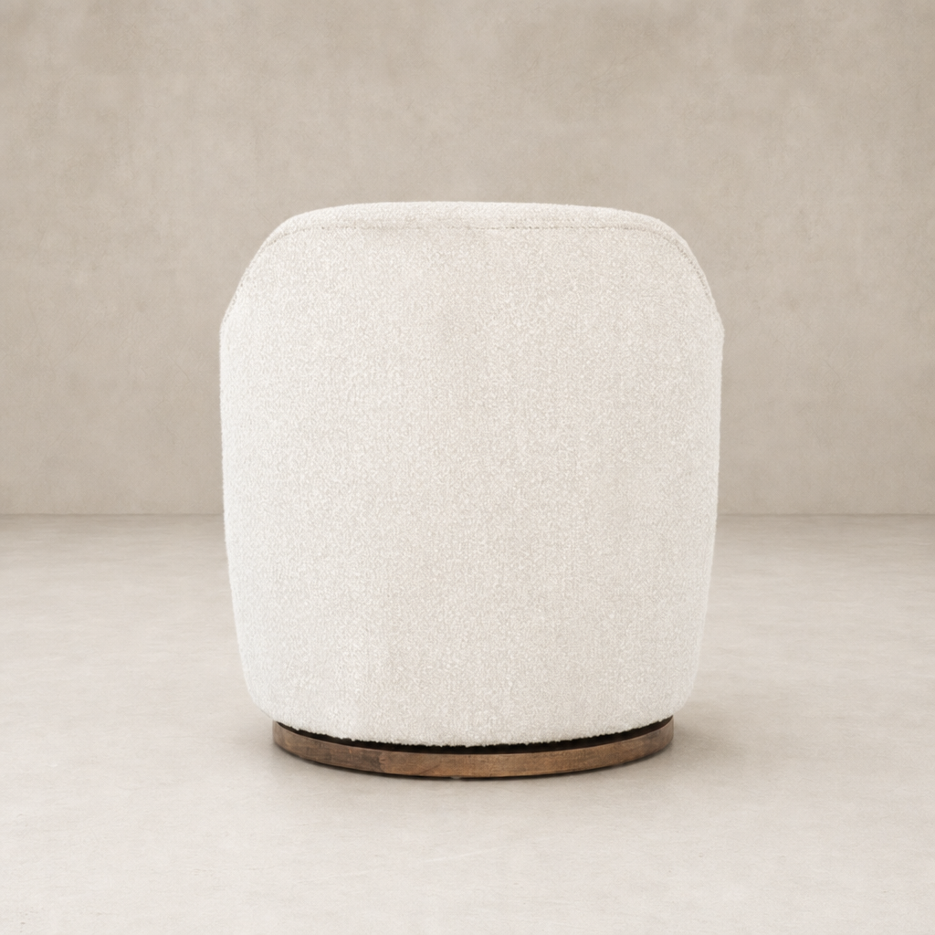 Soliel Swivel Chair in Knoll Natural with soft texture and rounded design.