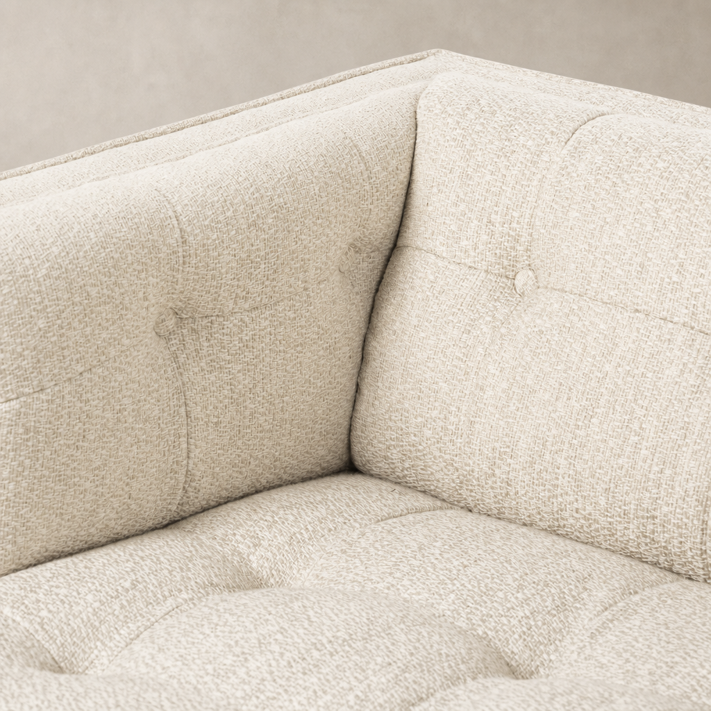 Murano Chair in Kerbey Taupe featuring soft, textured upholstery and tufted details.