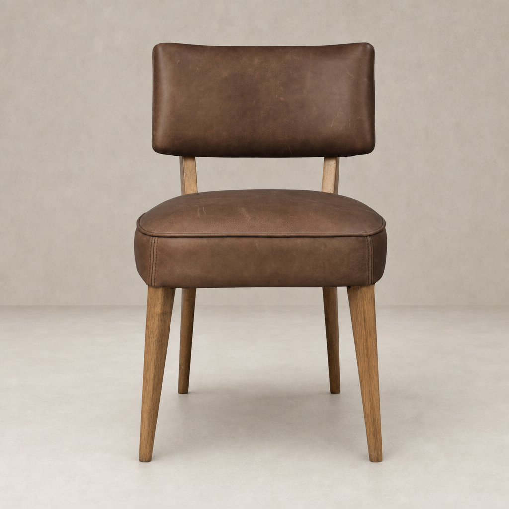 Orson Dining Chair in Palermo Cigar with a sleek design and wooden legs.