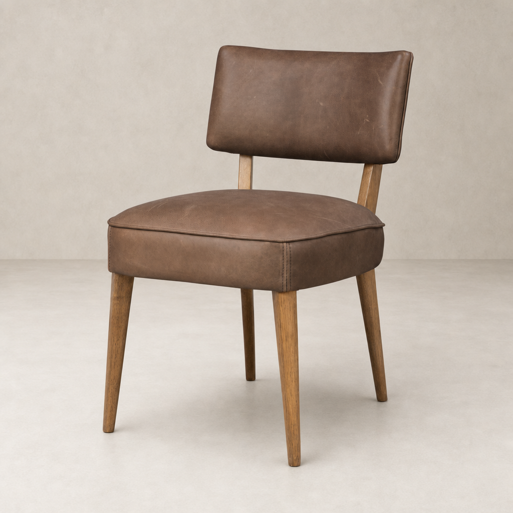 Orson Dining Chair in Palermo Cigar with a sleek design and wooden legs.