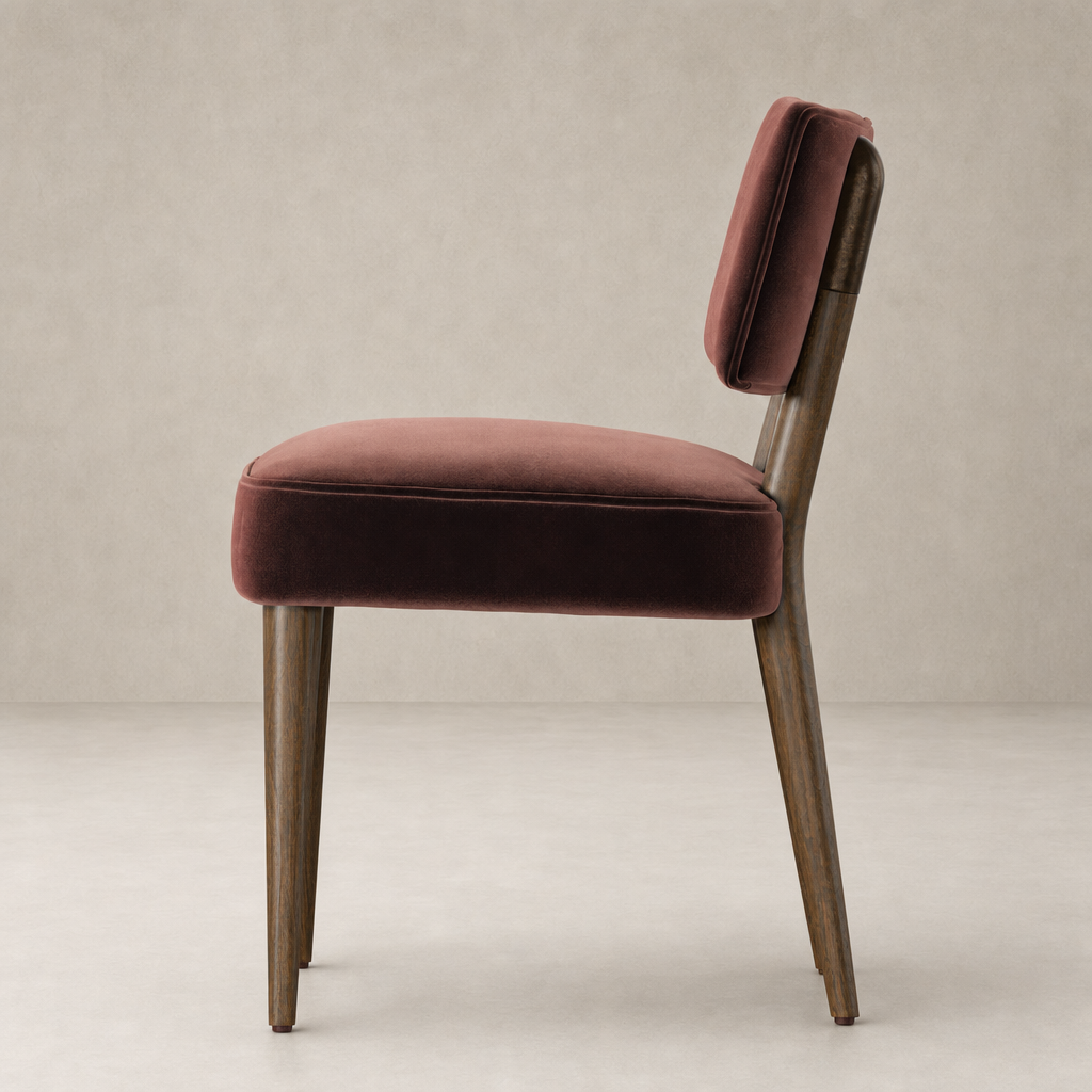 Orson Dining Chair in Surrey Plum with a sleek silhouette and plush velvet upholstery.