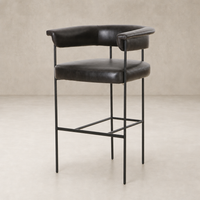 Banyan Bar + Counter Stool in Sonoma Black with sleek lines and padded arms.