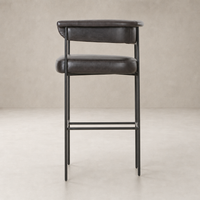 Banyan Bar + Counter Stool in Sonoma Black with sleek metal frame and padded backrest.