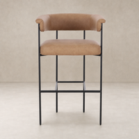 Banyan Bar + Counter Stool in Maestro Camel with sleek metal frame and plush seat.