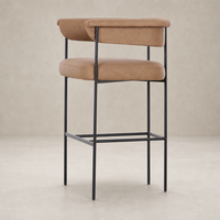Banyan Bar + Counter Stool in Maestro Camel with minimalist black metal legs.