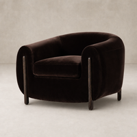Clover Chair in Surrey Cocoa with rounded arms and soft velvet upholstery.
