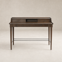 Quince Desk in Dark Toasted Oak with sleek lines and functional drawers.