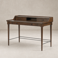 Quince Desk in Dark Toasted Oak featuring sleek design and ample storage drawers.