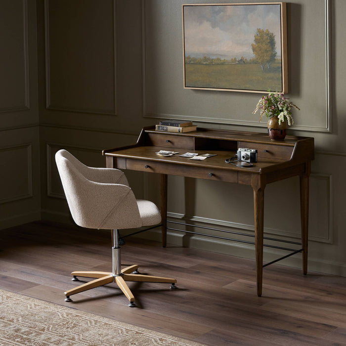 Quince Desk in Dark Toasted Oak featuring a minimalist design and sleek lines.