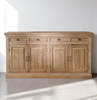 Front view of the Evia Vintage Sideboard in natural wood finish, featuring four doors and three drawers.