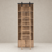 Tahoe Bookshelf in Smoked Pine featuring a classic design with a sliding ladder and spacious shelves.