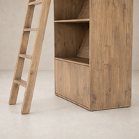 Tahoe Bookshelf in smoked pine with a rustic finish and ladder detail.