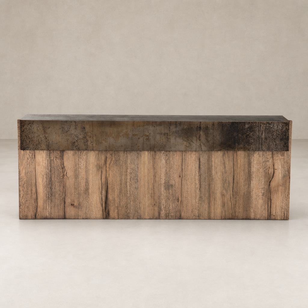 Rustic Oak Beckett Console Table featuring a textured wooden finish and sleek design.