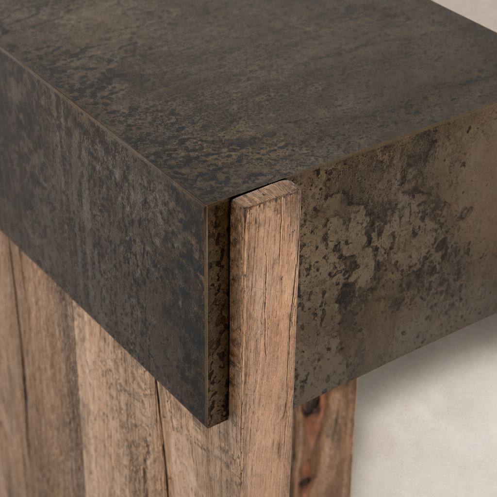 Rustic Oak Beckett Console Table showcasing a textured surface and natural wood grain.