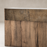 Beckett Console Table in rustic oak with a textured wood grain finish and metal accents.