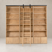 Tahoe Bookshelf in smoked pine with sleek lines and an attached ladder for access.