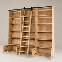 Tahoe Bookshelf in smoked pine featuring a sliding ladder and multiple storage shelves.