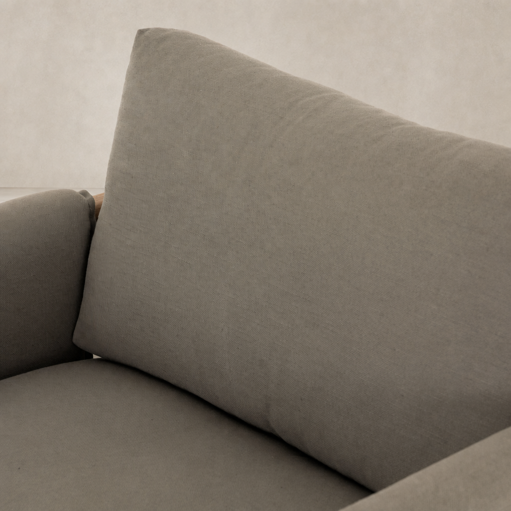 Mykonos Chair in Villa Olive featuring soft, textured fabric and supportive backrest.