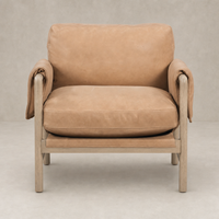 Mykonos Chair in Palermo Nude featuring soft leather upholstery and a minimalist wooden frame.