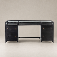 Kestrel Box Executive Desk in black with glass top and sleek drawer design.