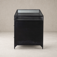 Kestrel Box Executive Desk in black with sleek lines and glass top.