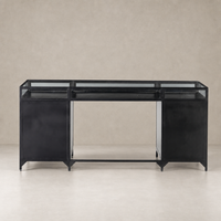 Kestrel Box Executive Desk in black with sleek glass accents and modern design.
