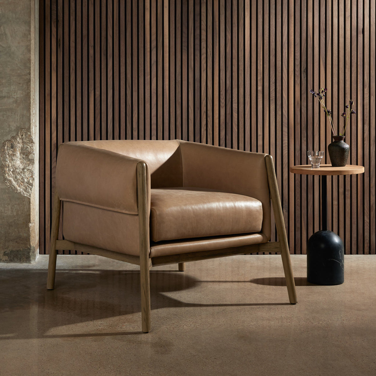 Remington Chair in Palermo Nude featuring contemporary design and sleek wood legs.